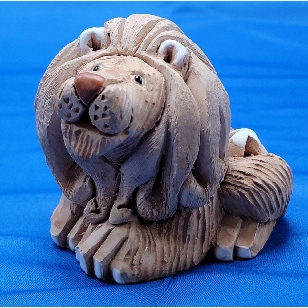Vintage Artesania Rinconada Male Lion Carved Enameled Clay Uruguay Signed